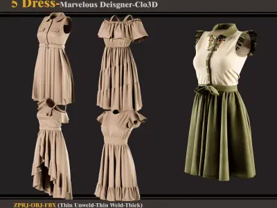5 Dress -MD-Clo3D -ZPRJ - FBX - OBJ 3D model