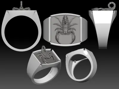 scorpion man ring Sculpture jewelry Gold silver 3D print model