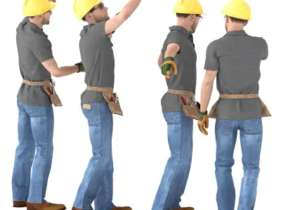 Engineer man with tools 04 poses Low-poly 3D model