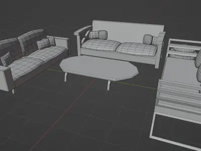 Set of christmas furniture bench sofa and table Low-poly 3D model