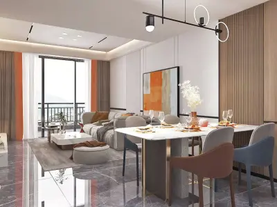 Modern Luxury Style Living Room and Dining Room 3D model