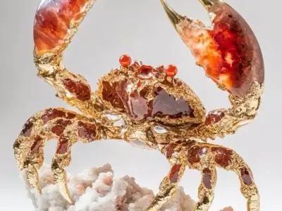 Gold and Amber Crab Sculpture 3D Luxurious Jewel Art Decor Low-poly 3D model