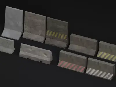 Concrete Barrier Set  Low-poly 3D model
