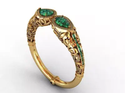 bracelet emerald and gold ring 3D print model