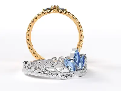 beautiful crown ring with marquise shaped stones 3D print model