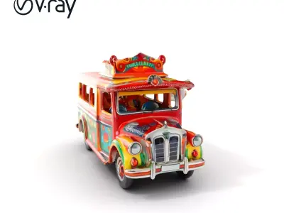 Colorful Vintage Bus Model Pack for Games and Animation Low-poly 3D model