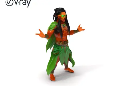 Mystic Forest Guardian  Green Attire Warrior D Model Low-poly 3D model