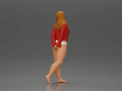 sexy girl in bikini and shirt walking and posing 3D print model