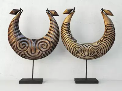 Tribal Metal Necklaces on Stand 3D model