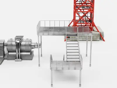 industrial set construction crane Low-poly 3D model