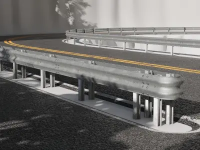 Pbr - Highway Set road with bridge Low-poly 3D model