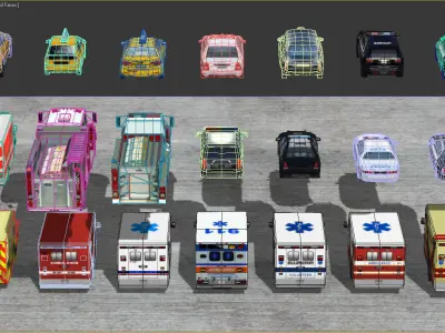 21 Low Poly social vehicles Low-poly 3D model