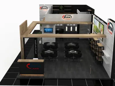 Booth Exhibition Stand 2 Side Open  Stall 16x7m 3D model