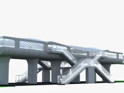 Monorail station with train 3D model