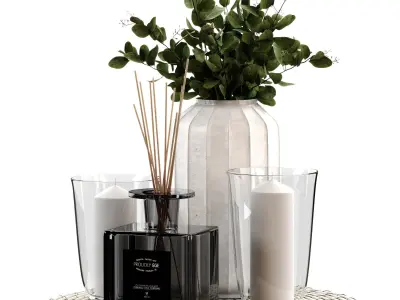 Candle decorative set with eucalyptus 001 3D model