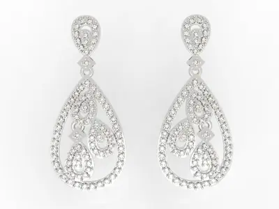 Luxury Pave Diamond Dangle Earrings 3D print model