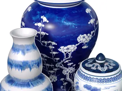 Chinese Style Porcelain Decorative Urn Vases bottle Sakura  3D model
