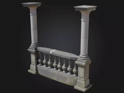 Stone Balustrade with Pillars  Classic Elegance in Architectural 3D model