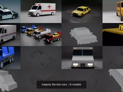 lowpoly Service cars  3D Model Pack