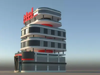 Modern Futuristic Hotel Exterior 3D Model Low-poly 3D model
