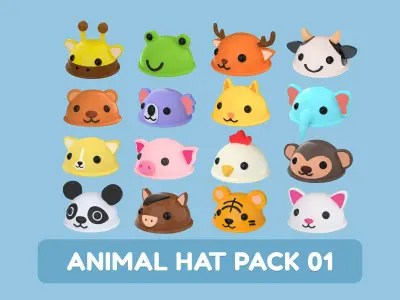 Cartoon Animal Hat Cute Pack 01 Low-poly 3D model