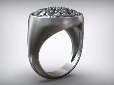 Rococo Floral Ornament Signet Circle Ring 3D print model