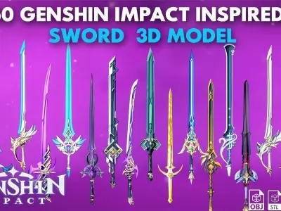 50 Genshin Impact Inspired Sword Low-poly 3D model