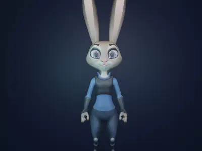 Cartoon Rabbit character Low-poly 3D model