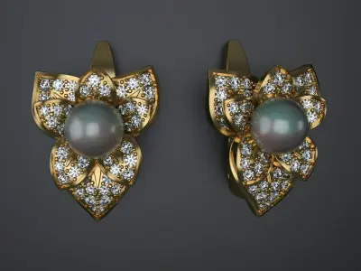 Earrings with flower 3D print model