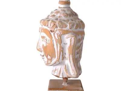 Wooden Buddha Head with Stand 3D model