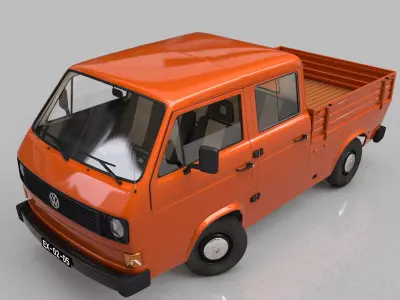Volkswagen Transporter T3 Pickup Double Cab 1979 3D model