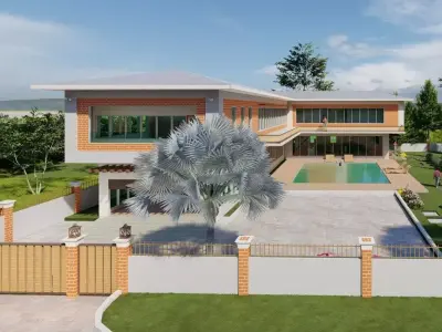 L-Shaped House Plans 3D model