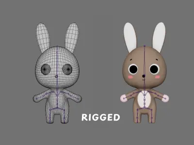 Cute Bunny Rabbit - Rigged and Animated Low-poly 3D model