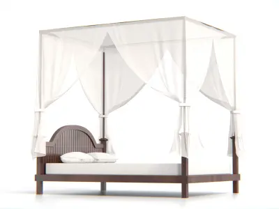 Wooden Canopy Bed Low-poly 3D model