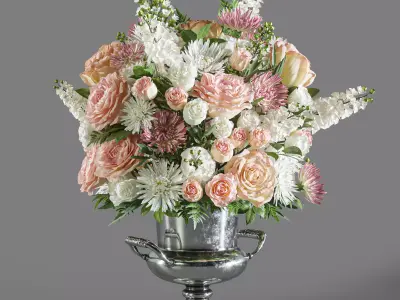 Flower Set 044 White pink chrysanthemum and rose 3D model