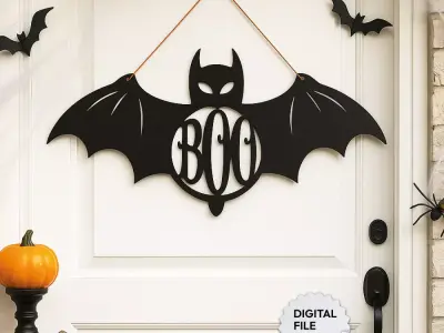 Bat Halloween Sign - Bat Boo - Scare - Wall - Door Hanger 3D print model