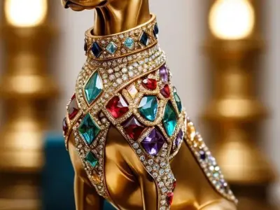 Luxury Golden Dog Statue 3D Jewerly Gemstone Collar Diamond Pave Low-poly 3D model