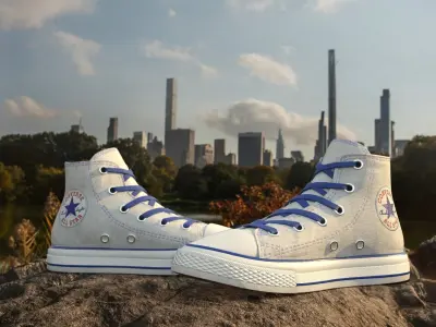 Shoes Converse Color White Blue Low-poly 3D model