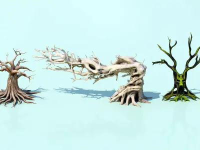 Snow-Covered Trees Stylized Winter Nature Free low-poly 3D model