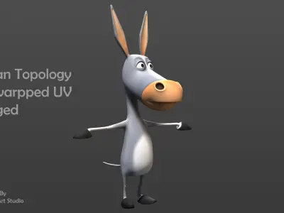 Stylized Rigged Donkey Cartoon Character Low-poly 3D model