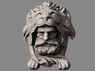 Lion hunter head Low-poly 3D model