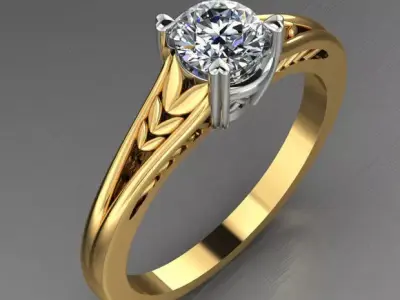Solitaire Engagement Diamond Ring with split decor shank 3D print model