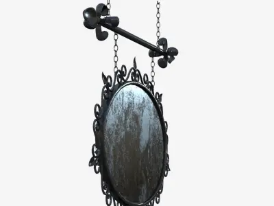 Signboard ornate metal sign hanging from chain 3D model