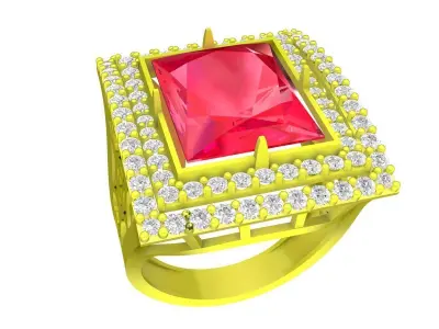 Luxury Rectangle Halo Pave Ring 3D Model for Fine Jewelry 5024 3D print model
