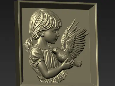 Little Girl Holding a Pigeon A13 3D print model