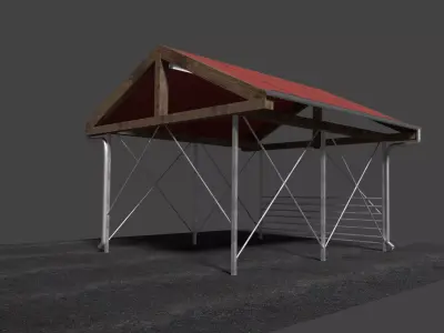Carport barn with roof Low-poly 3D model