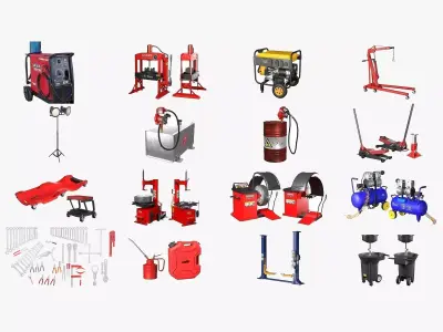 Autoservice Garage Machine and Tools Pack 3D Model Collection