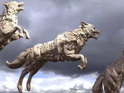Wolf Statue sculpture jumping 3D model