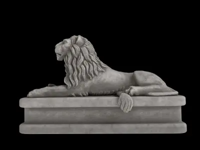 Lion statue white stone Low-poly 3D model