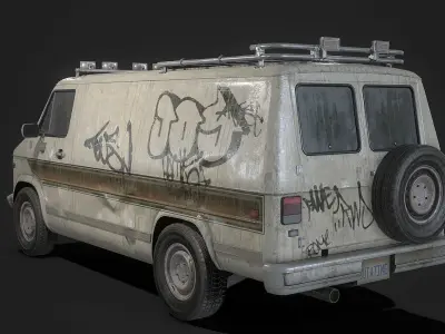 Vintage Van Set PBR Game Ready Low-poly 3D model